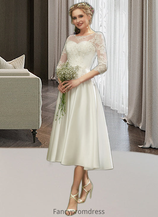 Tara A-Line Illusion Tea-Length Wedding Dress With Lace DRP0013741