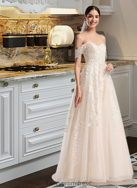 Kaydence Ball-Gown/Princess Off-the-Shoulder Chapel Train Wedding Dress DRP0013742