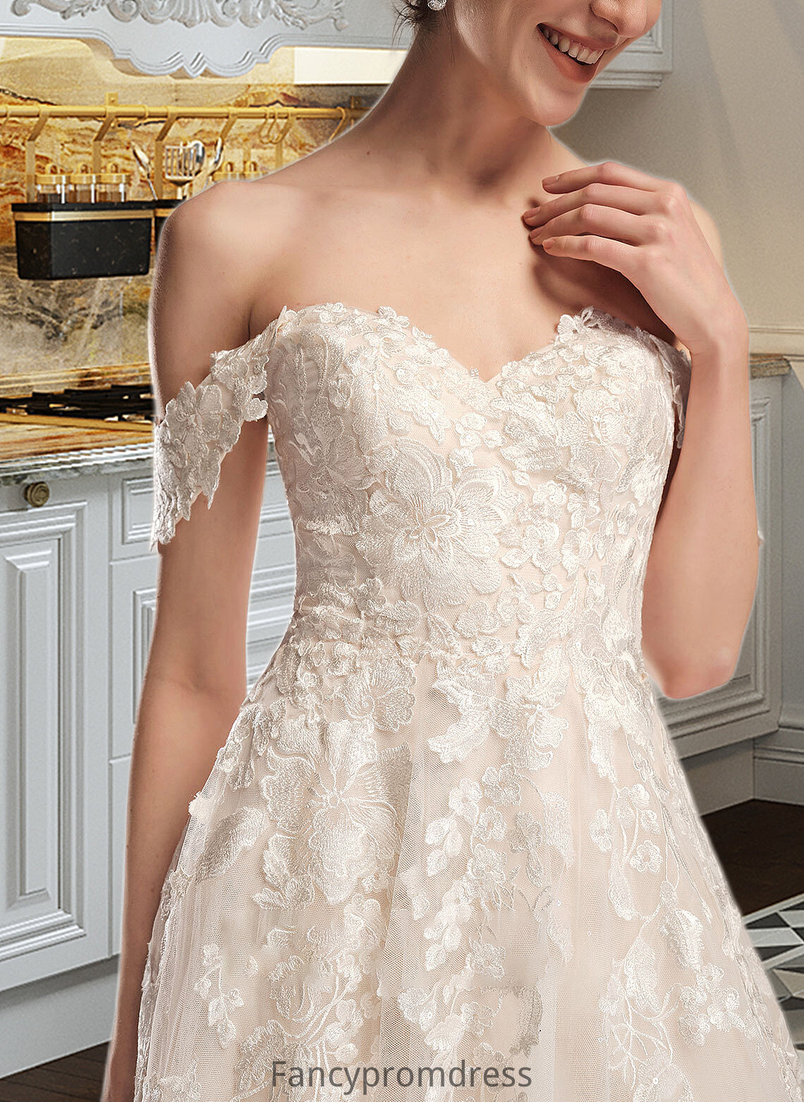 Kaydence Ball-Gown/Princess Off-the-Shoulder Chapel Train Wedding Dress DRP0013742