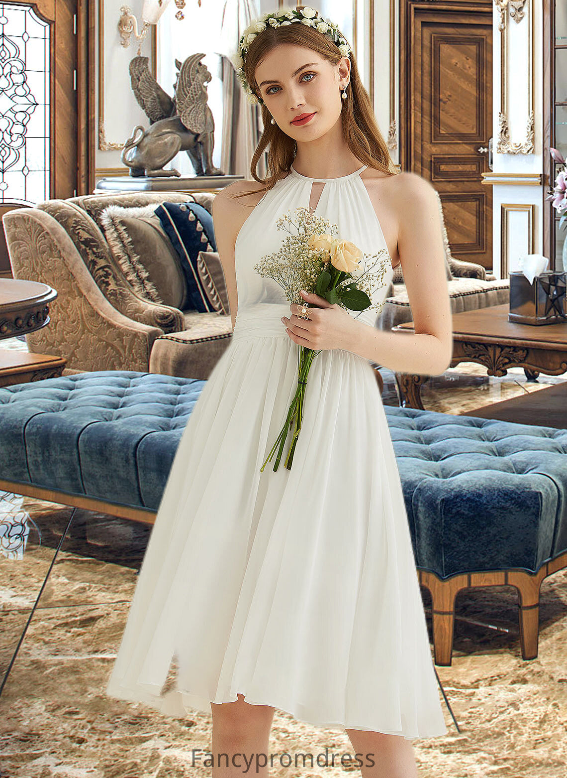 Kaitlynn A-Line Knee-Length Chiffon Wedding Dress DRP0013778