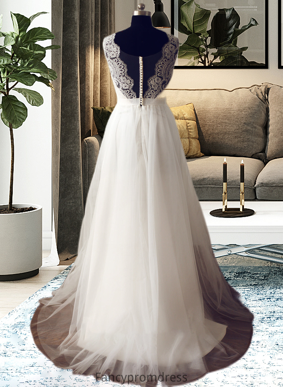 Aryanna A-Line V-neck Sweep Train Tulle Wedding Dress DRP0013812