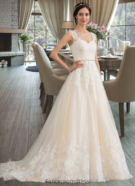 Anya Ball-Gown/Princess Sweetheart Court Train Tulle Wedding Dress With Beading Sequins DRP0013813