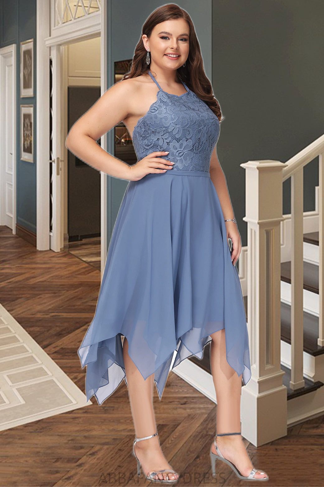 Camryn A-line Halter Asymmetrical Chiffon Lace Homecoming Dress DRP0020561