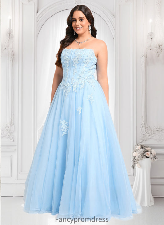 Madison Ball-Gown/Princess Straight Sweep Train Tulle Prom Dresses With Sequins Appliques Lace DRP0025864