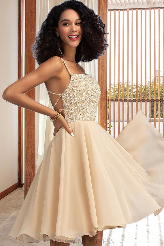 Alexandra A-line Square Knee-Length Chiffon Homecoming Dress With Beading Sequins DRP0020575