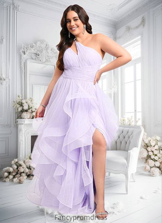 Adison Ball-Gown/Princess Asymmetrical One Shoulder Floor-Length Tulle Prom Dresses DRP0025867