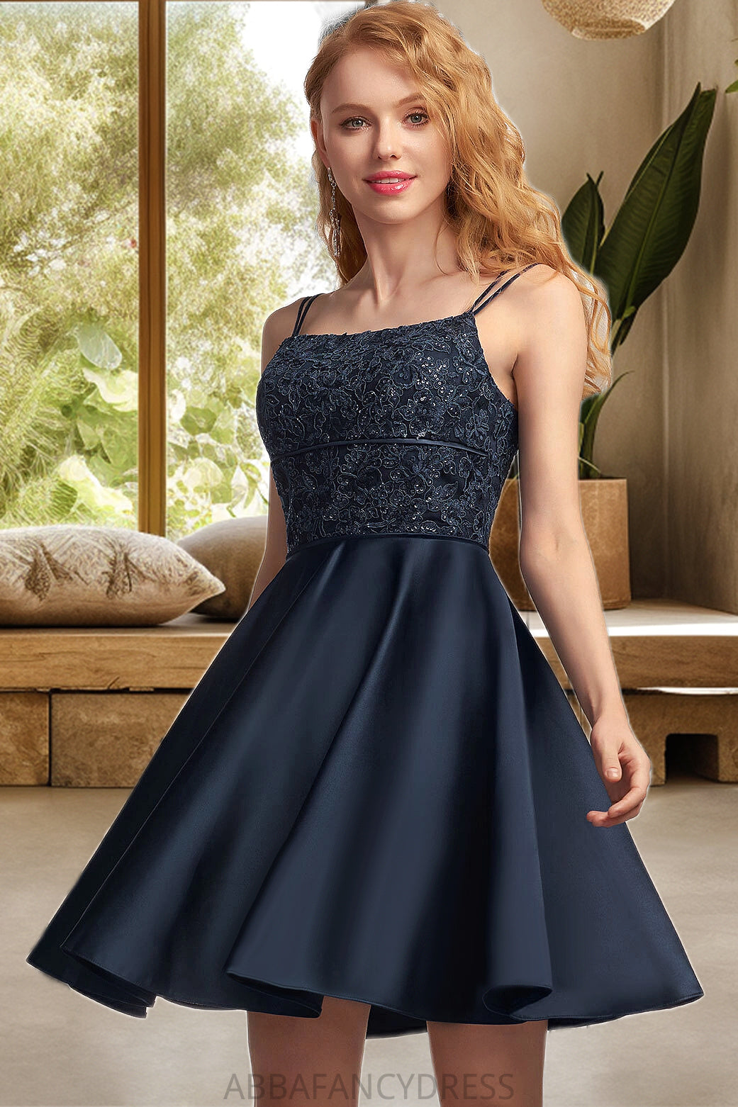 Payton A-line Square Short/Mini Satin Homecoming Dress DRP0020553