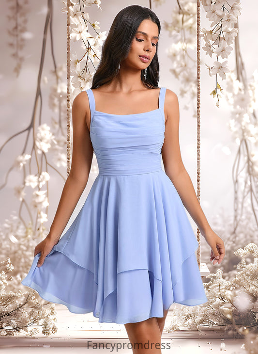 Diamond A-line Scoop Short Chiffon Homecoming Dress With Pleated DRP0025654