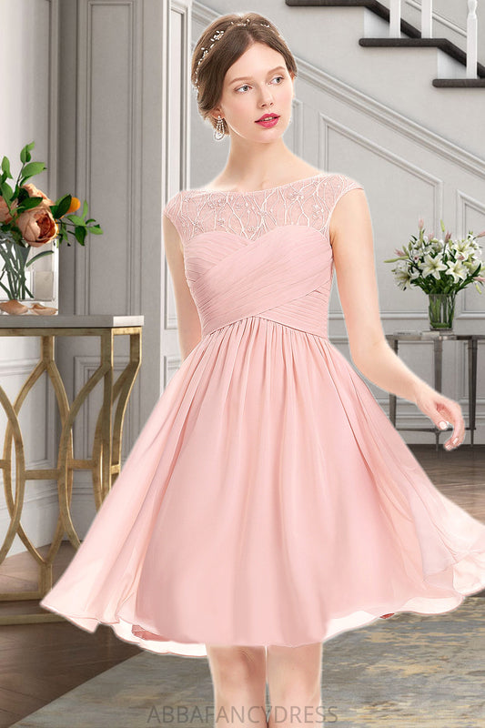 Eliza A-line Scoop Knee-Length Chiffon Tulle Homecoming Dress With Beading Ruffle DRP0020594