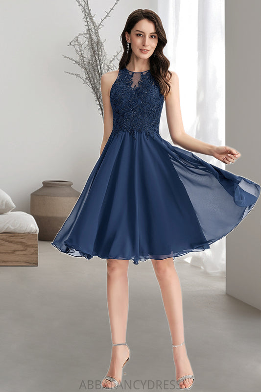 Savannah A-line Scoop Knee-Length Chiffon Lace Homecoming Dress With Beading DRP0020515