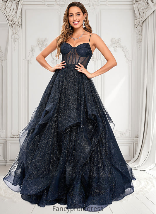 Maggie Ball-Gown/Princess V-Neck Floor-Length Tulle Prom Dresses DRP0025863