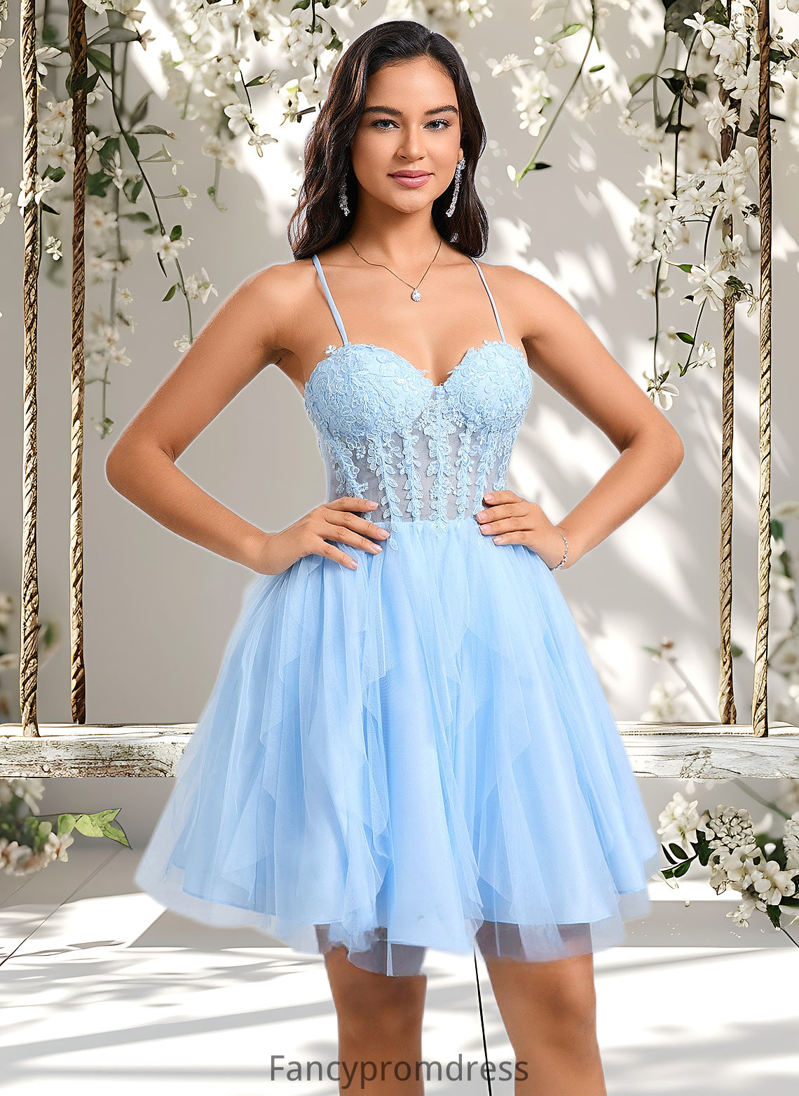 Nita Ball-Gown/Princess Sweetheart Short Lace Tulle Homecoming Dress With Ruffle DRP0025707