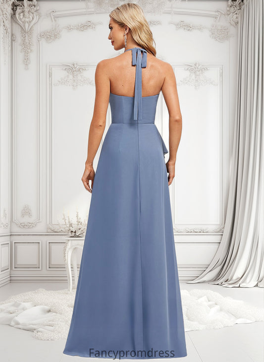 Corinne A-line Halter Floor-Length Chiffon Bridesmaid Dress DRP0025799