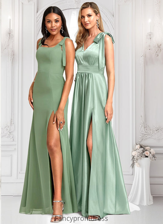 Maren A-line Square Floor-Length Chiffon Bridesmaid Dress With Bow DRP0025740