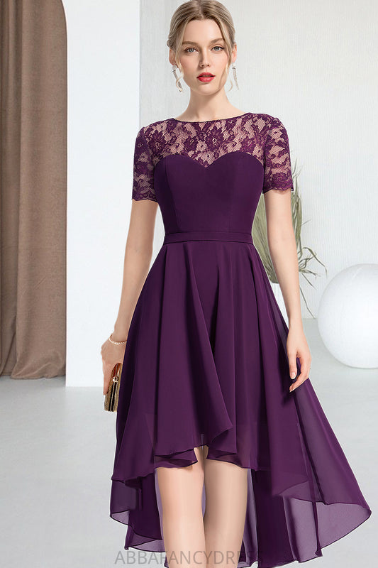 Aisha A-line Scoop Asymmetrical Chiffon Lace Homecoming Dress DRP0020587