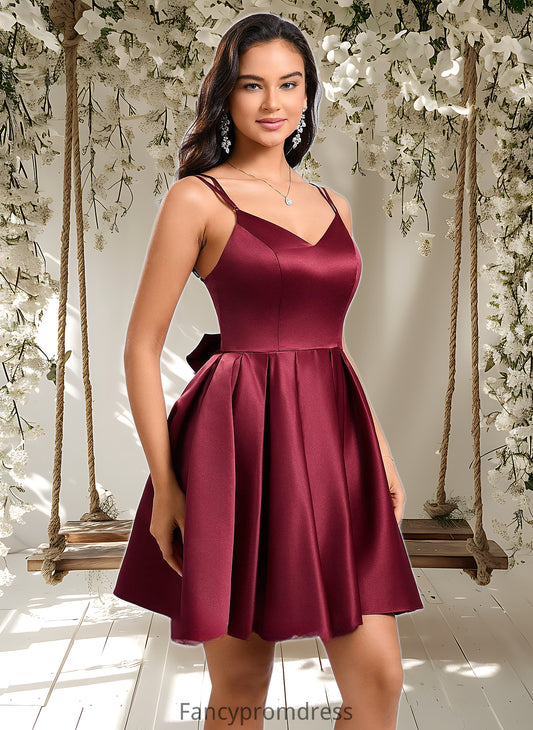 Ruby Ball-Gown/Princess V-Neck Short Satin Homecoming Dress With Bow DRP0025662