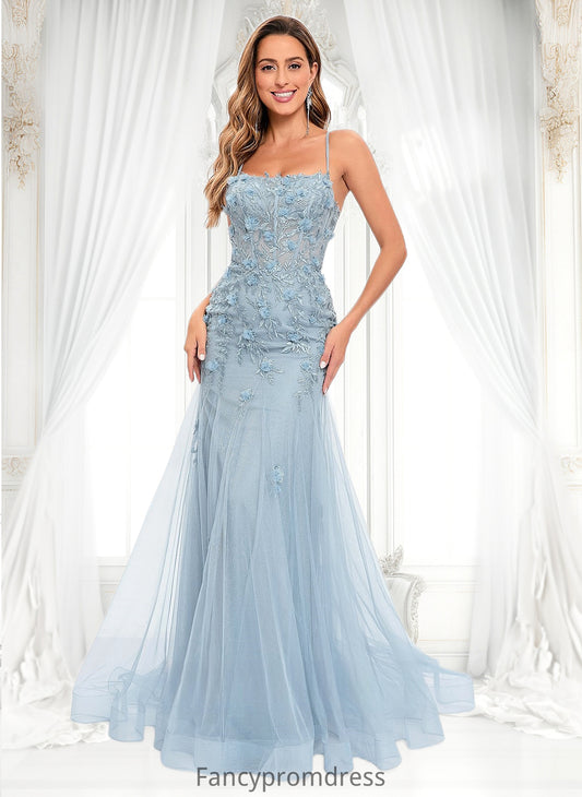 Alena Trumpet/Mermaid Straight Sweep Train Tulle Prom Dresses With Flower DRP0025866