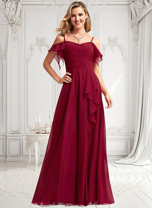 Selina A-line Cold Shoulder Floor-Length Chiffon Bridesmaid Dress With Ruffle DRP0025755