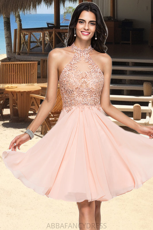 Josie A-line Halter Knee-Length Chiffon Homecoming Dress With Beading DRP0020541