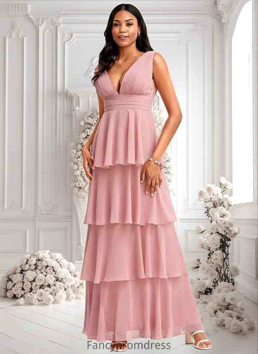 Mercedes A-line V-Neck Floor-Length Chiffon Bridesmaid Dress DRP0025749