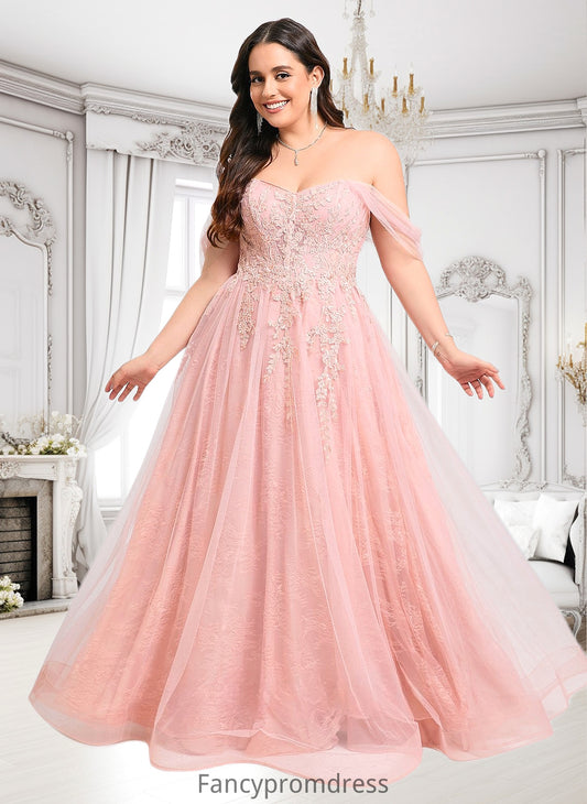 Maia A-line Sweetheart Off the Shoulder Floor-Length Tulle Floral Lace Prom Dresses With Appliques Lace DRP0025870