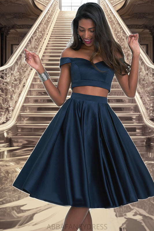 Pearl A-line Off the Shoulder Sweetheart Knee-Length Satin Homecoming Dress DRP0020593