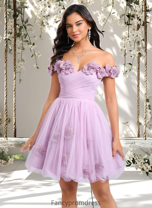 Alyssa Ball-Gown/Princess Off the Shoulder Short Tulle Homecoming Dress With Pleated Flower DRP0025668