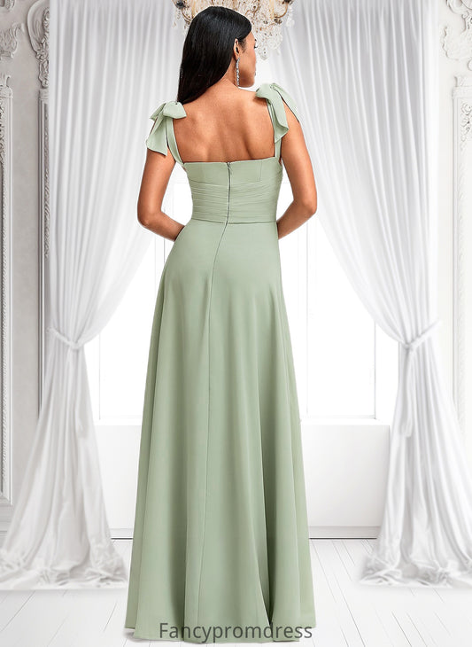 Cadence A-line Cowl Floor-Length Chiffon Bridesmaid Dress With Bow DRP0025738