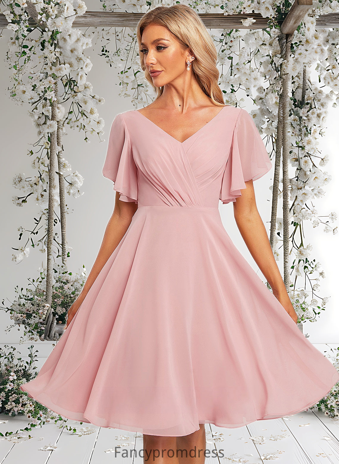 Sadie A-line V-Neck Knee-Length Chiffon Homecoming Dress DRP0025702