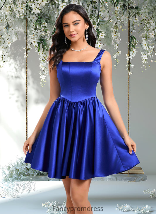 Carolina A-line Square Short Satin Homecoming Dress With Bow DRP0025672