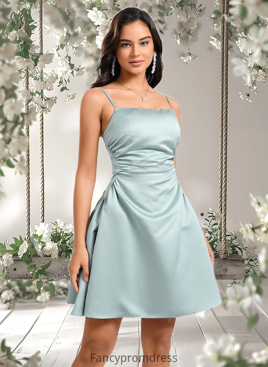 Izabella A-line Straight Short Satin Homecoming Dress DRP0025643