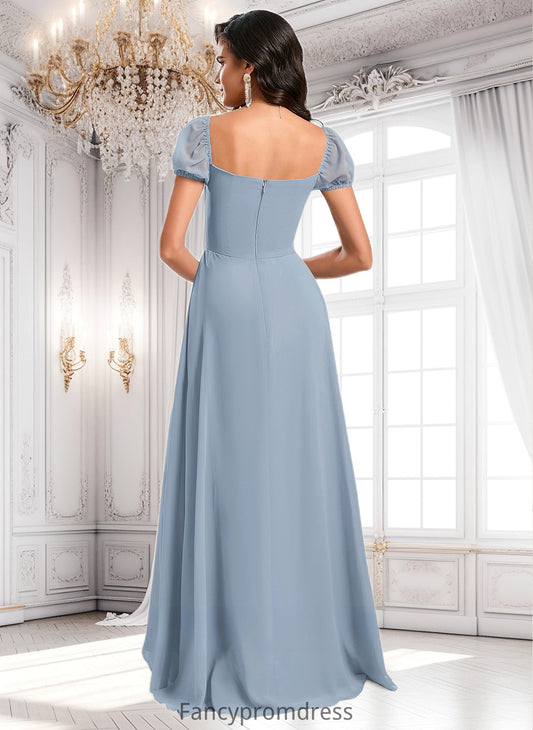 Sherry A-line Square Floor-Length Chiffon Prom Dresses With Ruffle DRP0025872