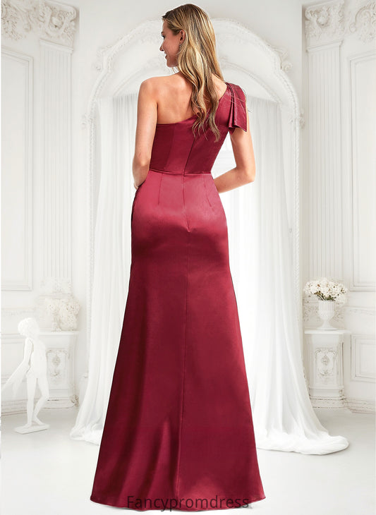 Tina A-line One Shoulder Floor-Length Stretch Satin Bridesmaid Dress With Bow DRP0025758