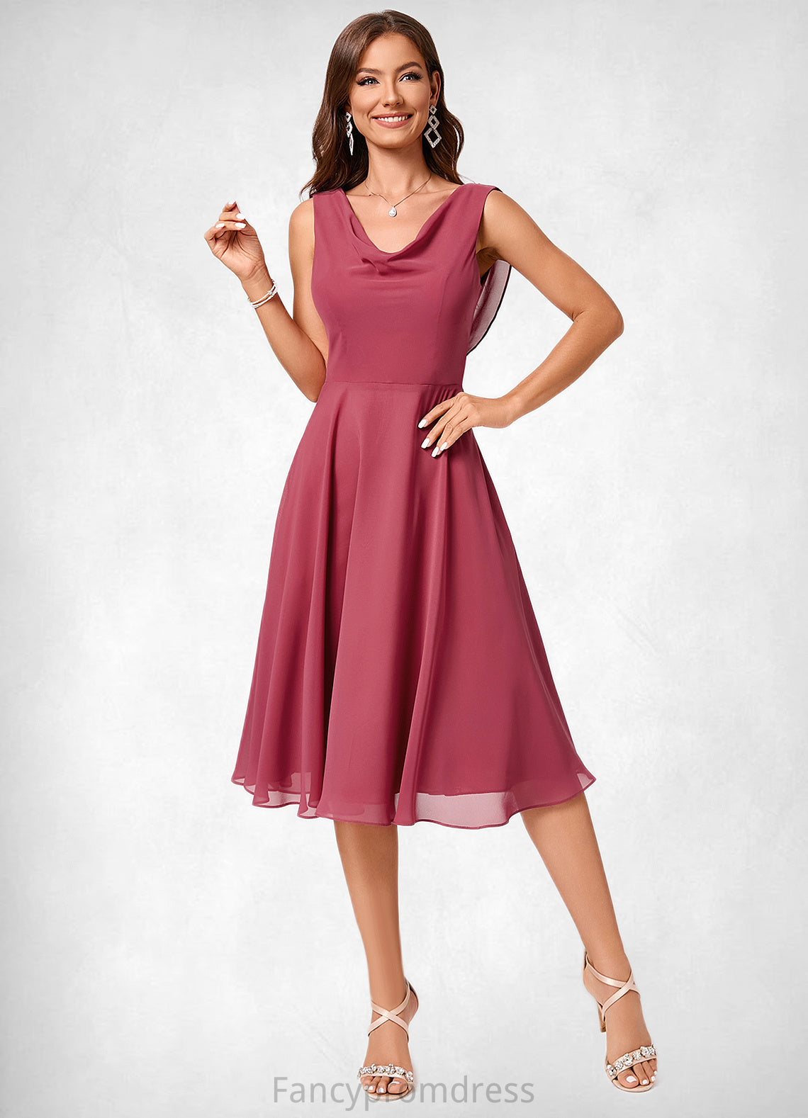 Allison A-line Cowl Knee-Length Chiffon Cocktail Dress With Ruffle DRP0022232