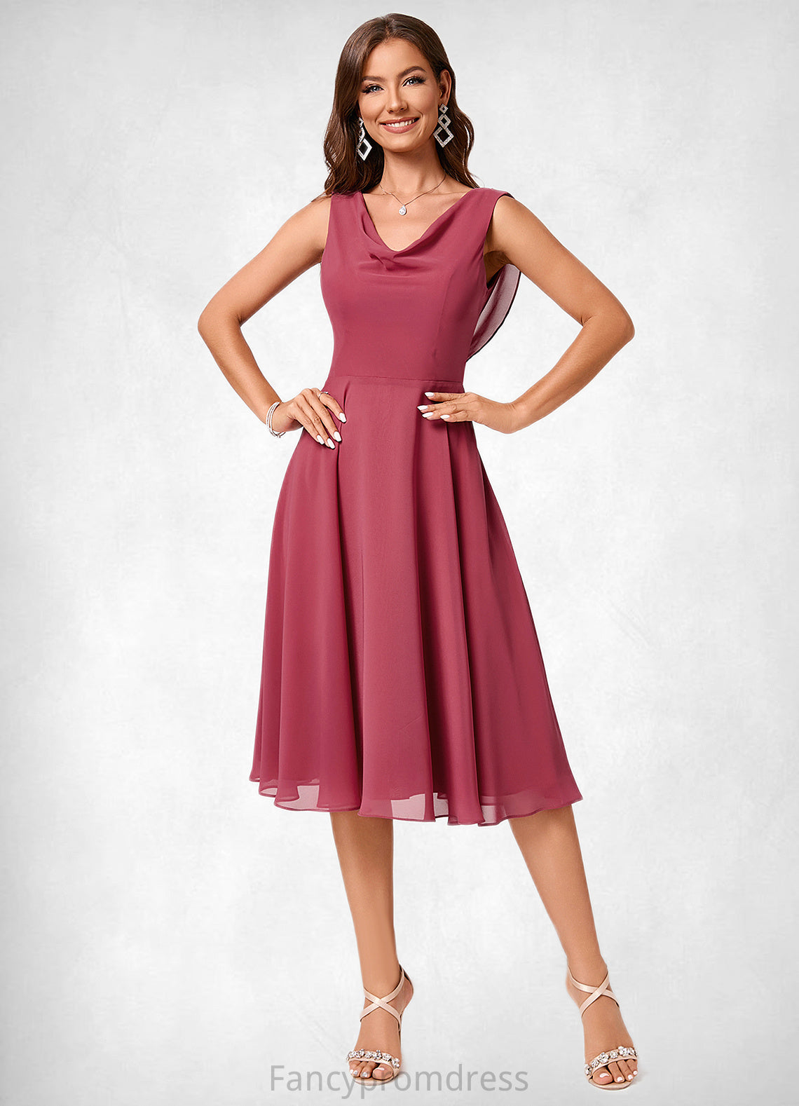 Allison A-line Cowl Knee-Length Chiffon Cocktail Dress With Ruffle DRP0022232