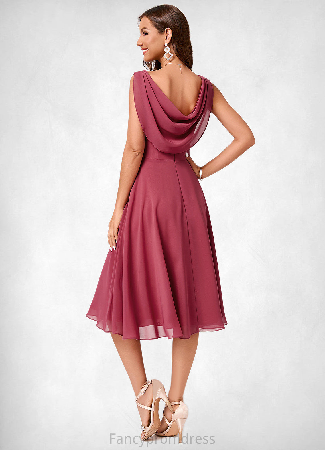 Allison A-line Cowl Knee-Length Chiffon Cocktail Dress With Ruffle DRP0022232