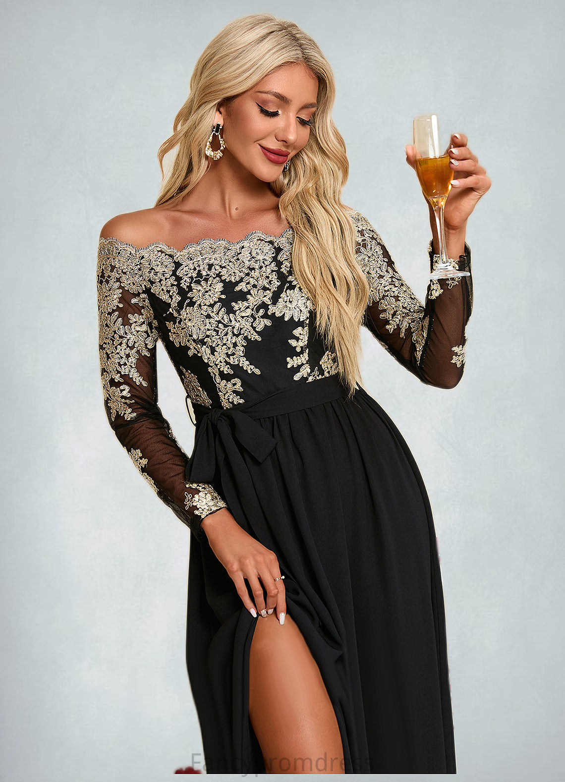 Nan Jacquard Off the Shoulder Elegant A-line Polyester Maxi Dresses DRP0022248