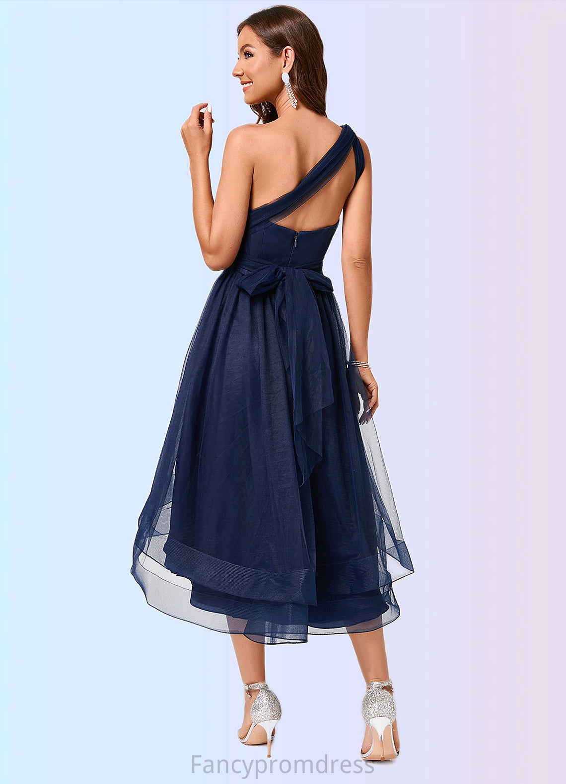 Isabel A-line Halter One Shoulder V-Neck Asymmetrical Tulle Cocktail Dress DRP0022254