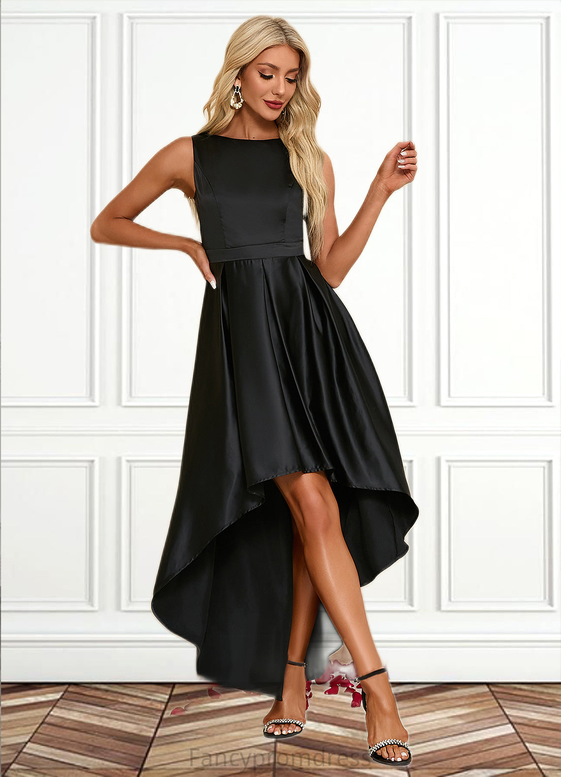 Faith Boat Neck Elegant A-line Satin Asymmetrical Dresses DRP0022257