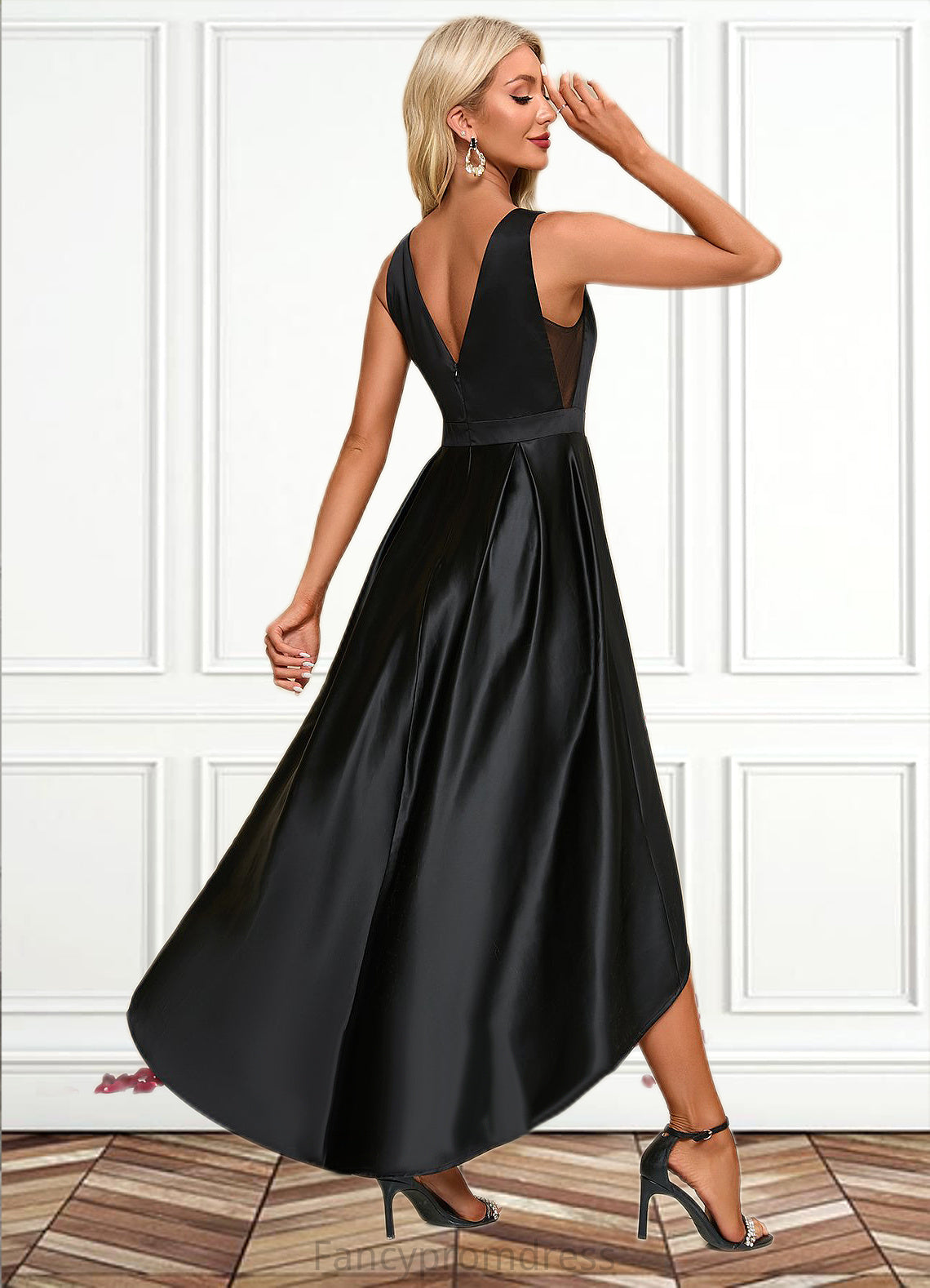 Faith Boat Neck Elegant A-line Satin Asymmetrical Dresses DRP0022257