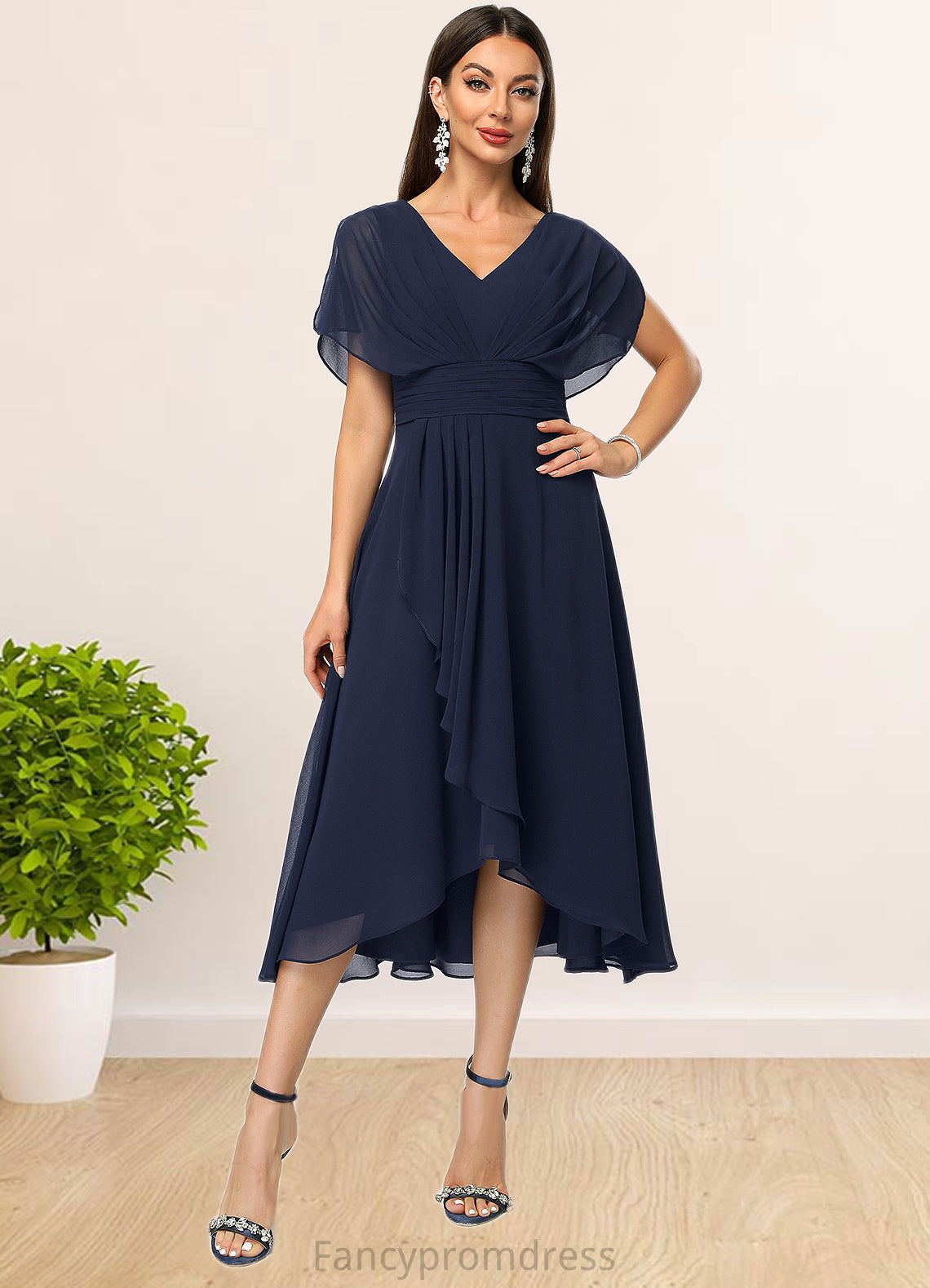 Payten A-line V-Neck Asymmetrical Chiffon Cocktail Dress With Cascading Ruffles DRP0022263