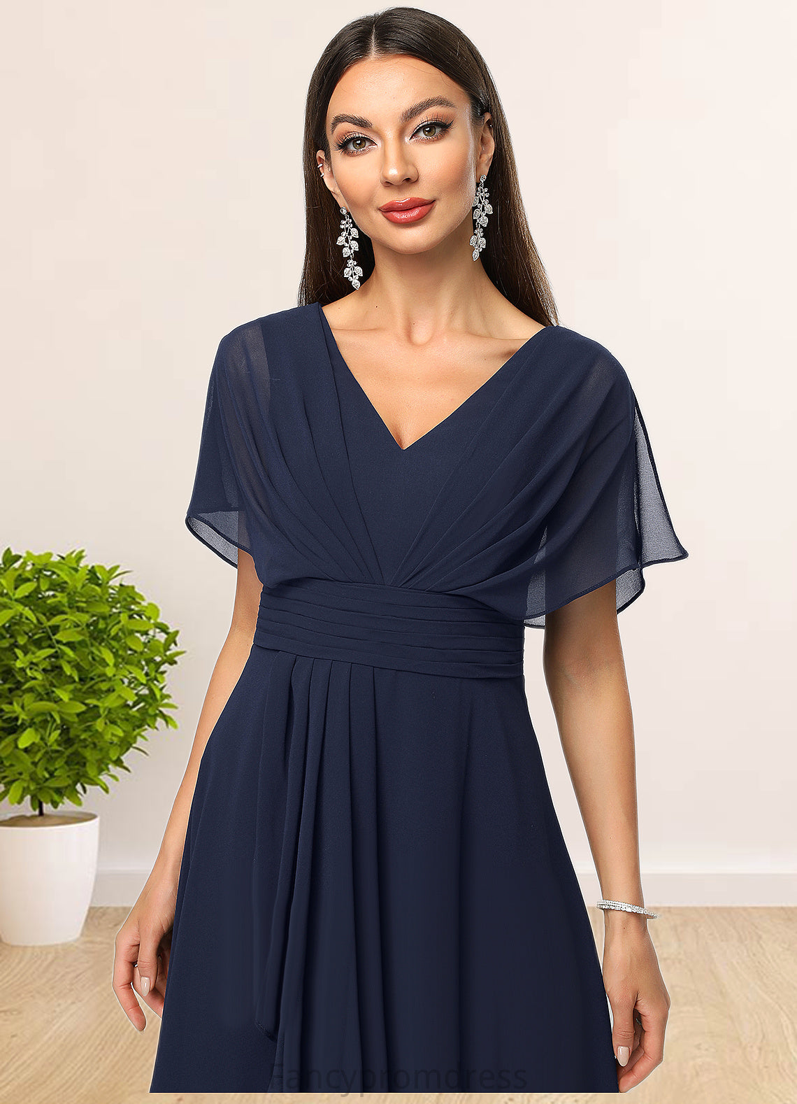 Payten A-line V-Neck Asymmetrical Chiffon Cocktail Dress With Cascading Ruffles DRP0022263