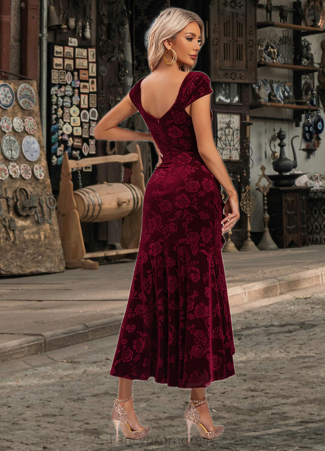 Prudence Flower Sweetheart Elegant Trumpet/Mermaid Velvet Asymmetrical Dresses DRP0022284