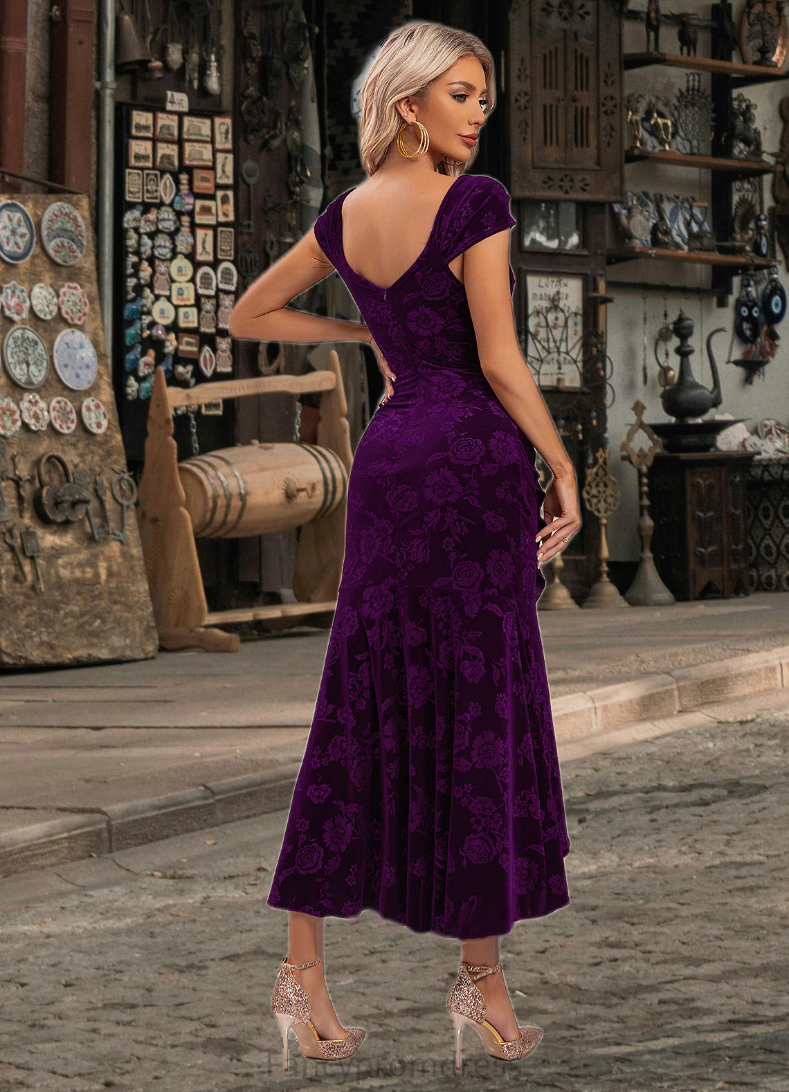 Prudence Flower Sweetheart Elegant Trumpet/Mermaid Velvet Asymmetrical Dresses DRP0022284