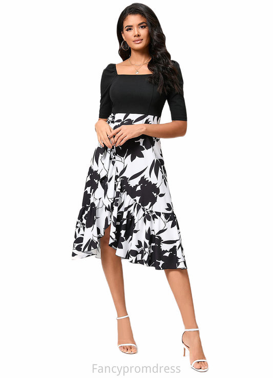 Janet A-line Square Asymmetrical Polyester Cocktail Dress With Cascading Ruffles DRP0022292