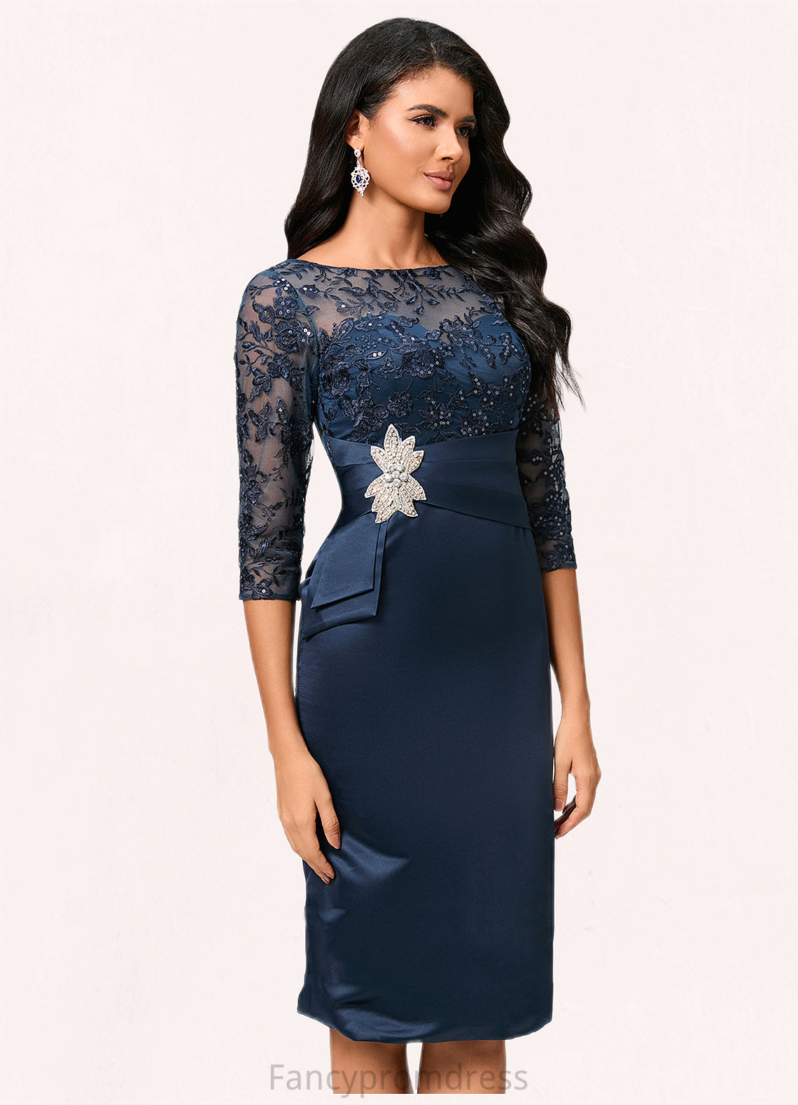 Micah Bodycon Scoop Knee-Length Lace Satin Cocktail Dress With Sequins DRP0022295