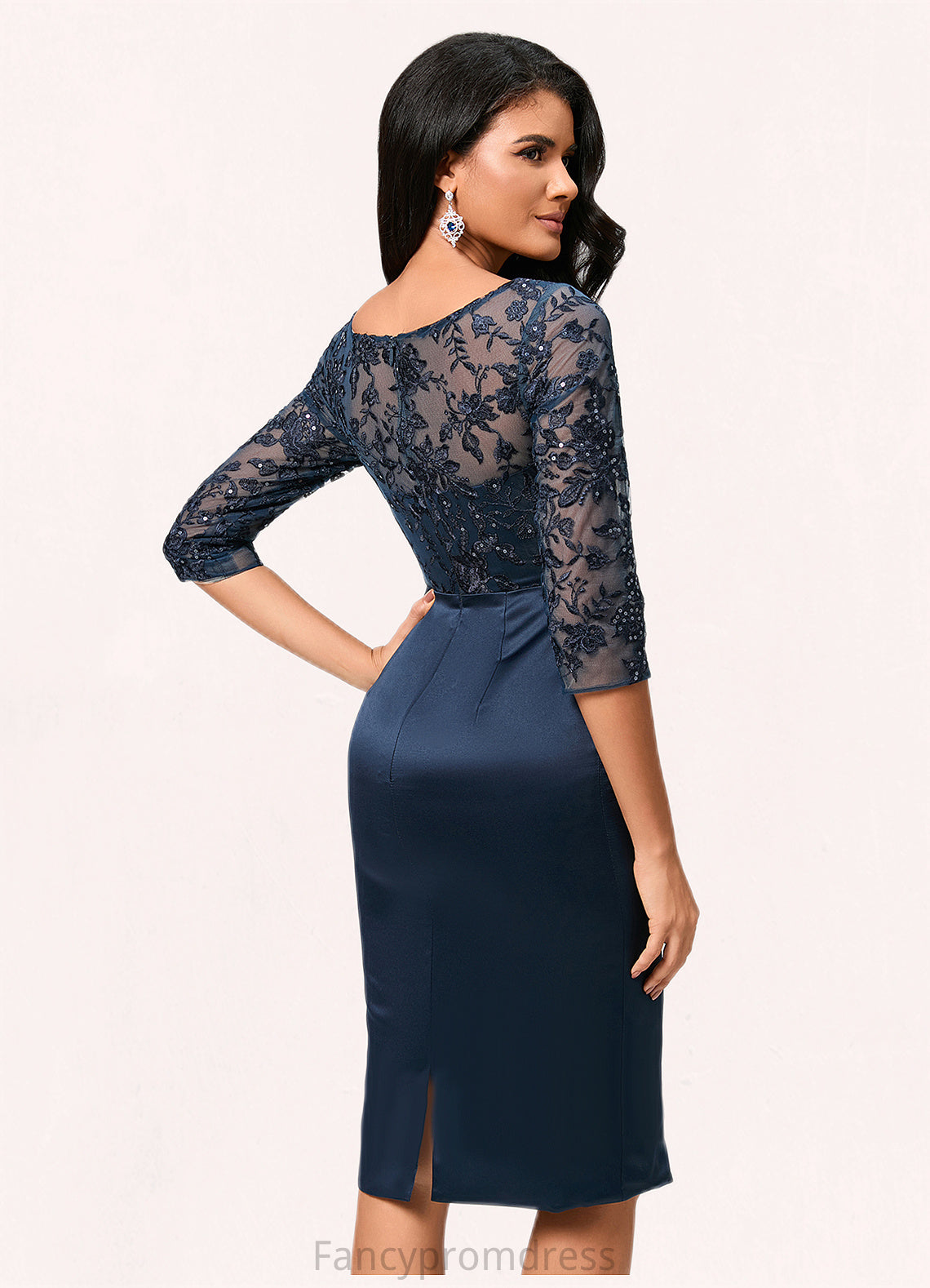 Micah Bodycon Scoop Knee-Length Lace Satin Cocktail Dress With Sequins DRP0022295