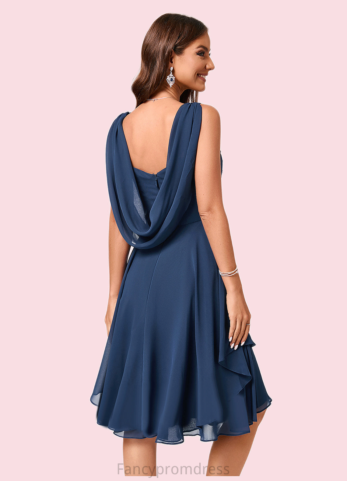 Thea A-line V-Neck Knee-Length Chiffon Cocktail Dress DRP0022303