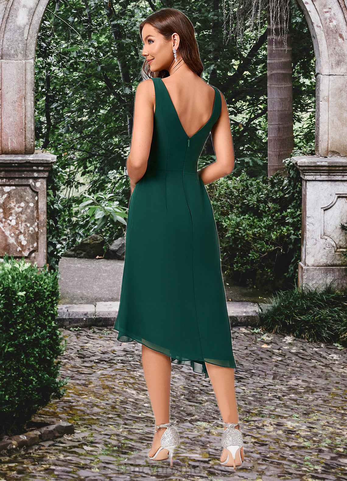 Leticia A-line V-Neck Tea-Length Chiffon Cocktail Dress DRP0022304