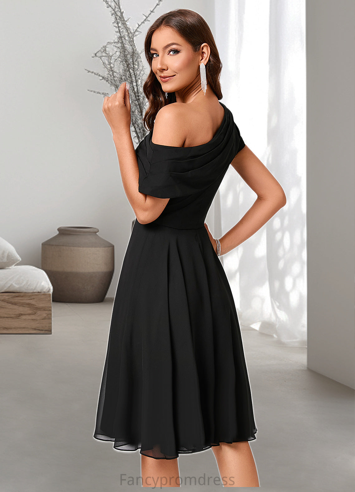 Julia A-line One Shoulder Knee-Length Chiffon Cocktail Dress With Ruffle DRP0022309